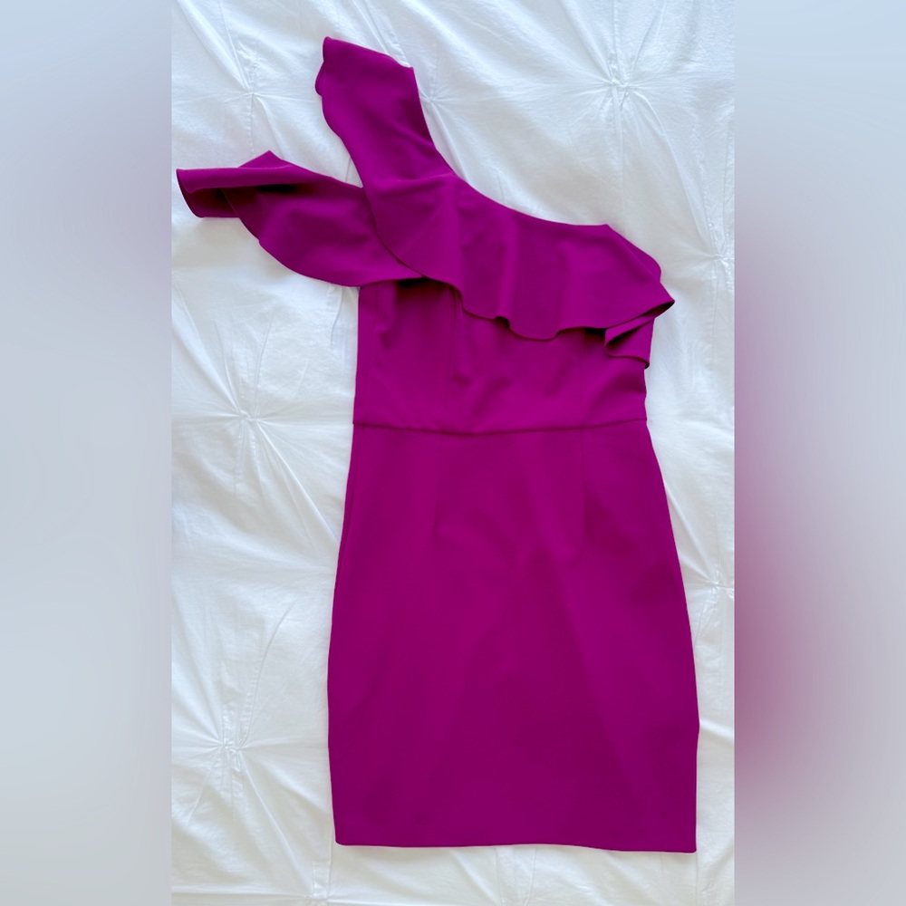 Like new! Aqua one shoulder dress, magenta, Size 4